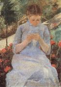 Mary Cassatt Young woman sewing in the Garden Spain oil painting artist
